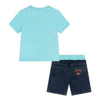 Baby Boys Blue Teddy Bear Logo Shorts Set