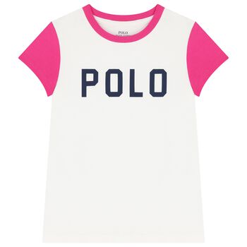 Girls Ivory & Pink Logo T-Shirt