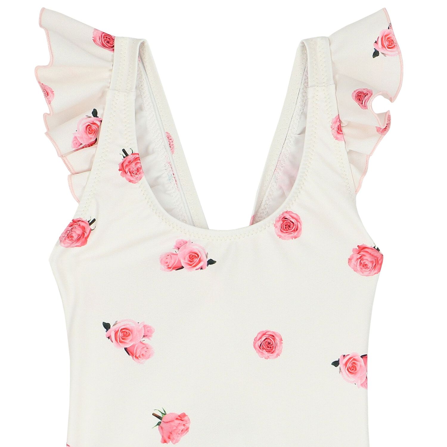Girls White & Pink Rose Ruffled Swimsuit, 1, hi-res image number null