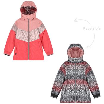 Girls Pink Reversible Hooded Coat