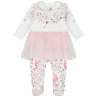 Baby Girls White & Pink Floral Babygrow, 1, hi-res