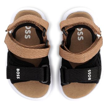 Boys Black& Beige Logo Sandals