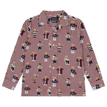 Boys White & Red Polo Bear Striped Shirt