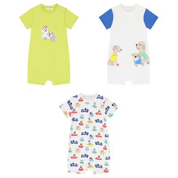 Baby Boys White & Green Rompers ( 3-Pack )