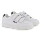 Boys White Logo Trainers, 1, hi-res