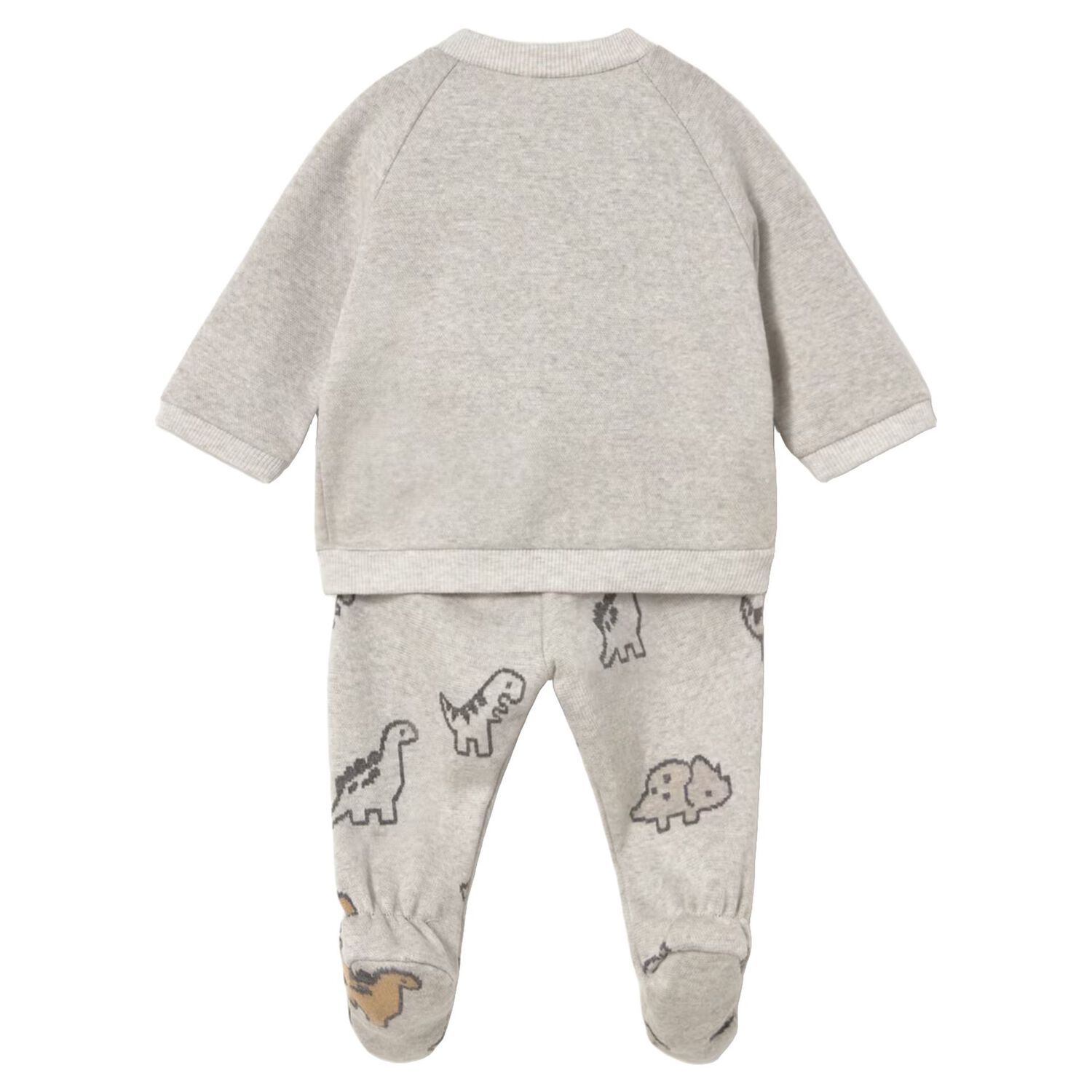 Baby Boys Grey Dinosaur 2 Piece Babygrow, 1, hi-res