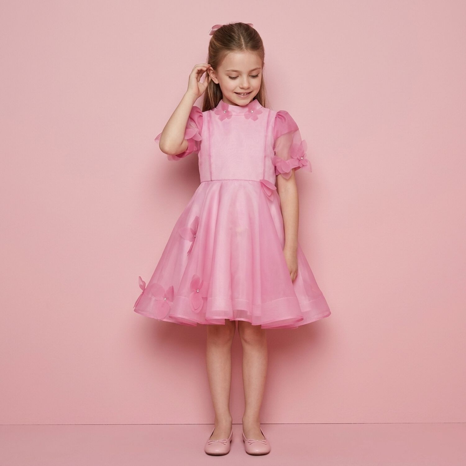 Girls Pink Organza Flower Dress, 1, hi-res