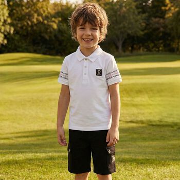 Boys White & Black Logo Shorts Set