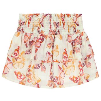 Girls Ivory & Pink Butterflies Logo Skirt