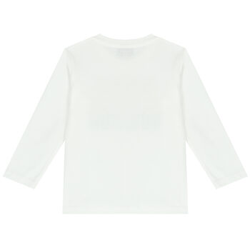 White Teddy Bear Logo Long Sleeve Top