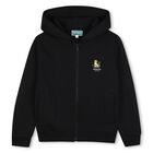 Boys Black Tiger Logo Hooded Zip Up Top, 1, hi-res