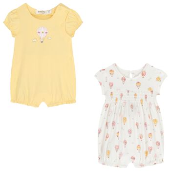 Baby Girls Yellow & White Rompers ( 2-Pack )
