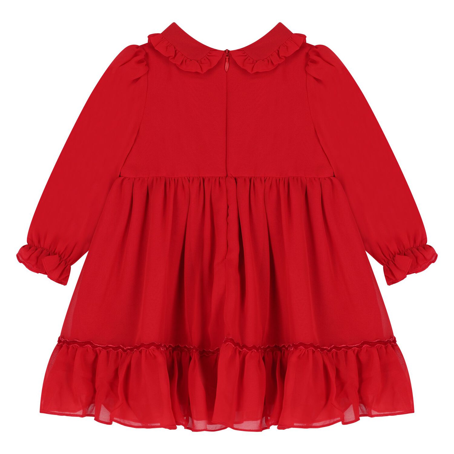 Girls Red Bow Chiffon Dress, 1, hi-res