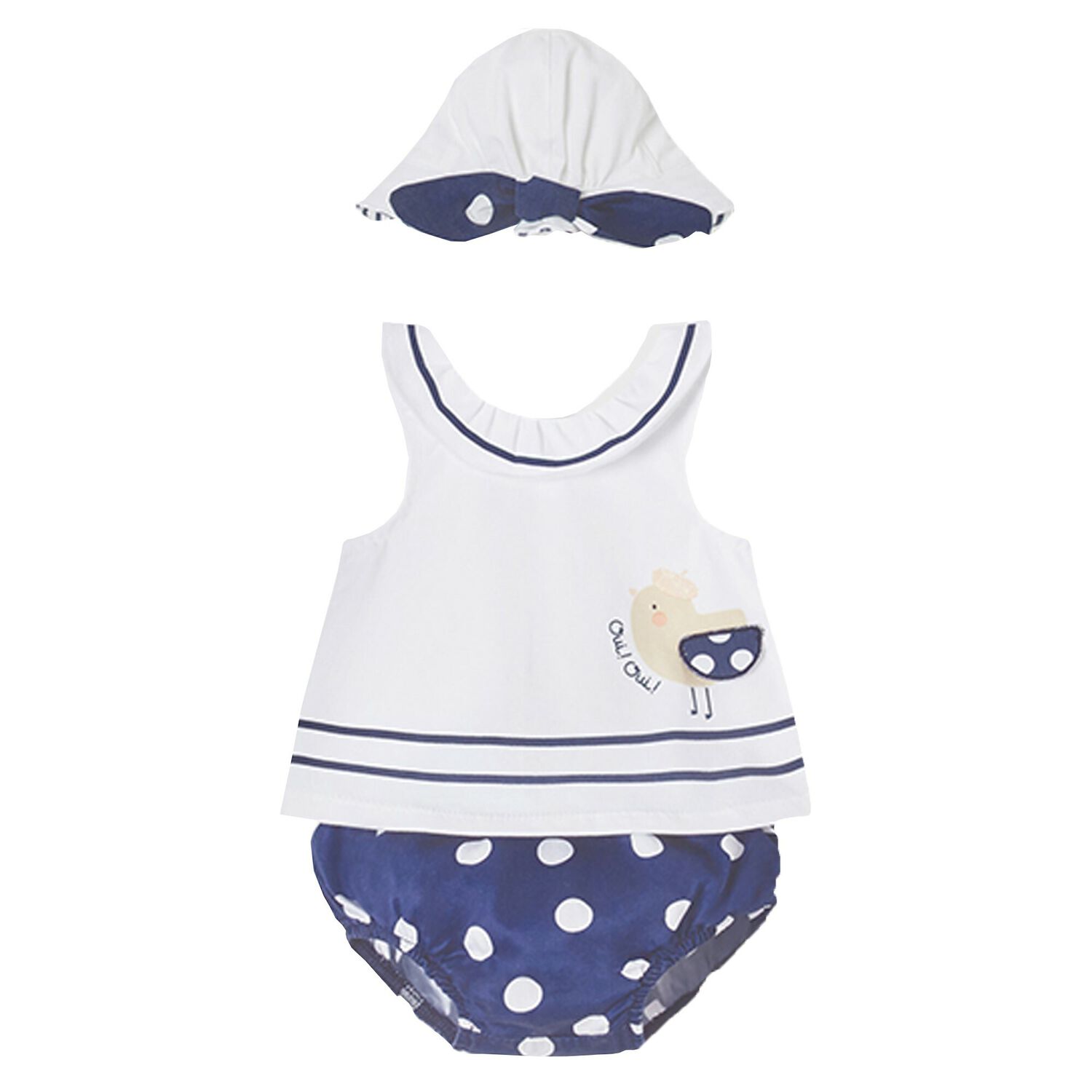 Baby Girls White & Navy Blue Shorts Set, 1, hi-res image number null