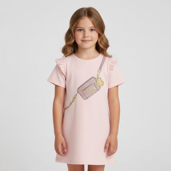 Girls Pink Logo Bag Dress