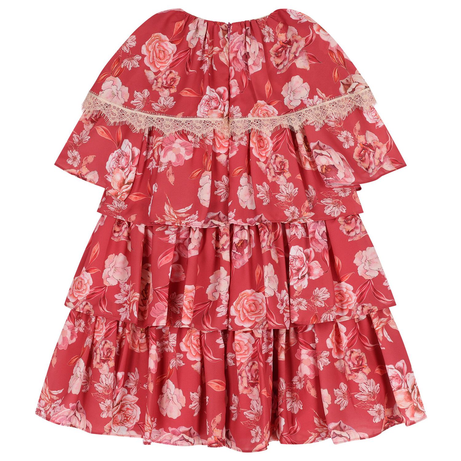 Girls Pink Floral Chiffon Dress, 2, hi-res