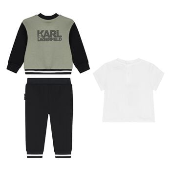 Younger Boys Green & Black Ikonik Karl Tracksuit Set