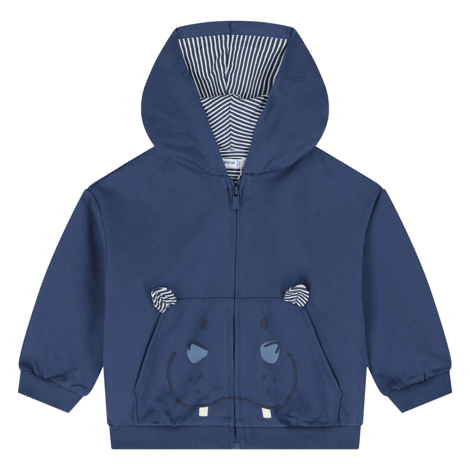 Younger Boys Blue Hooded Zip Up Top, 1, hi-res