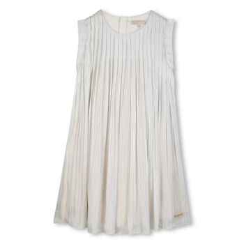 Girls Ivory Logo Pleated Dress