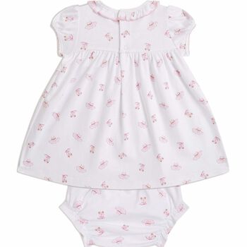Baby Girls White & Pink Ballerina Print Dress Set