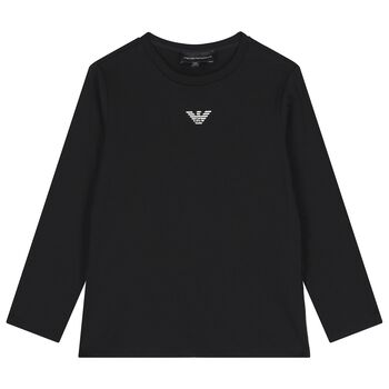 Boys Black Logo Long Sleeve Top