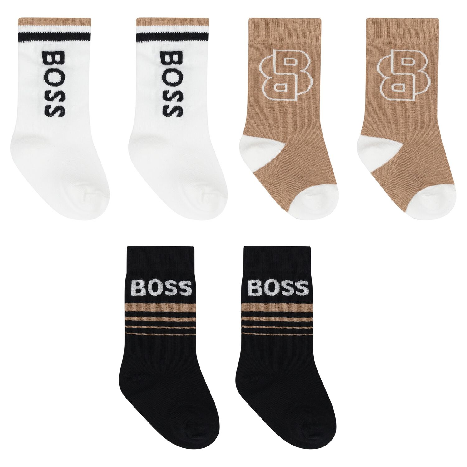 Younger Boys White, Beige & Black Socks ( 3-Pack ), 1, hi-res