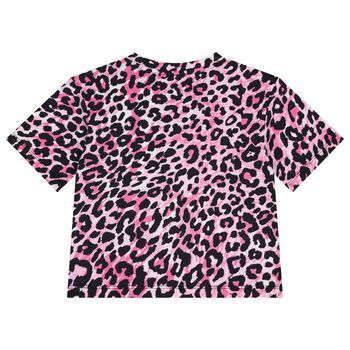 Girls Pink Leopard Logo T-Shirt