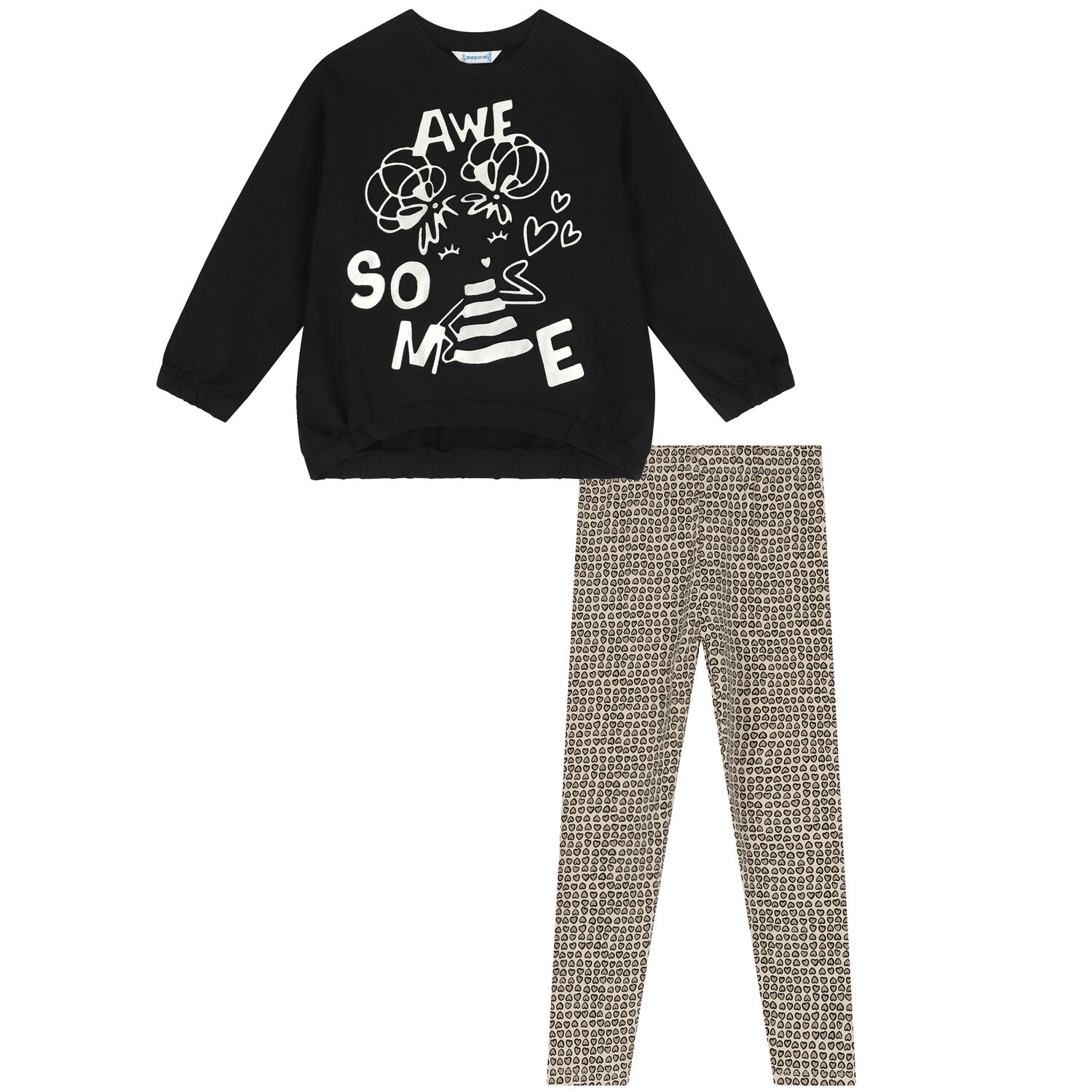 Girls Black & Beige Leggings Set, 1, hi-res