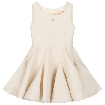 Girls Ivory Embellished Logo Dress