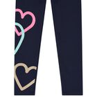 Girls Navy Blue Heart Leggings, 2, hi-res
