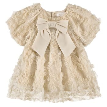 Girls Gold Bow Ruffled Tulle Dress