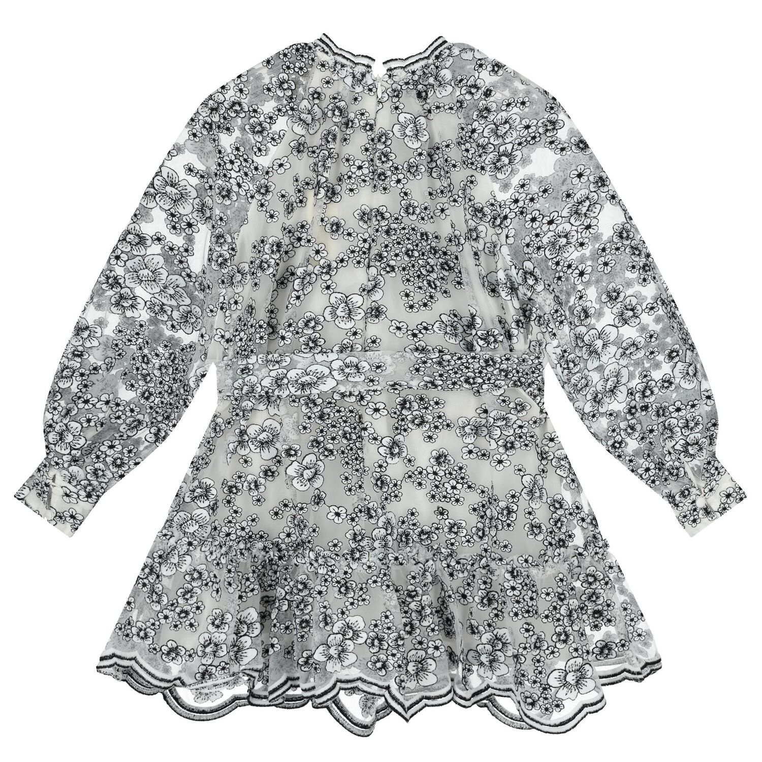 Girls White & Black Embroidered Floral Dress, 1, hi-res
