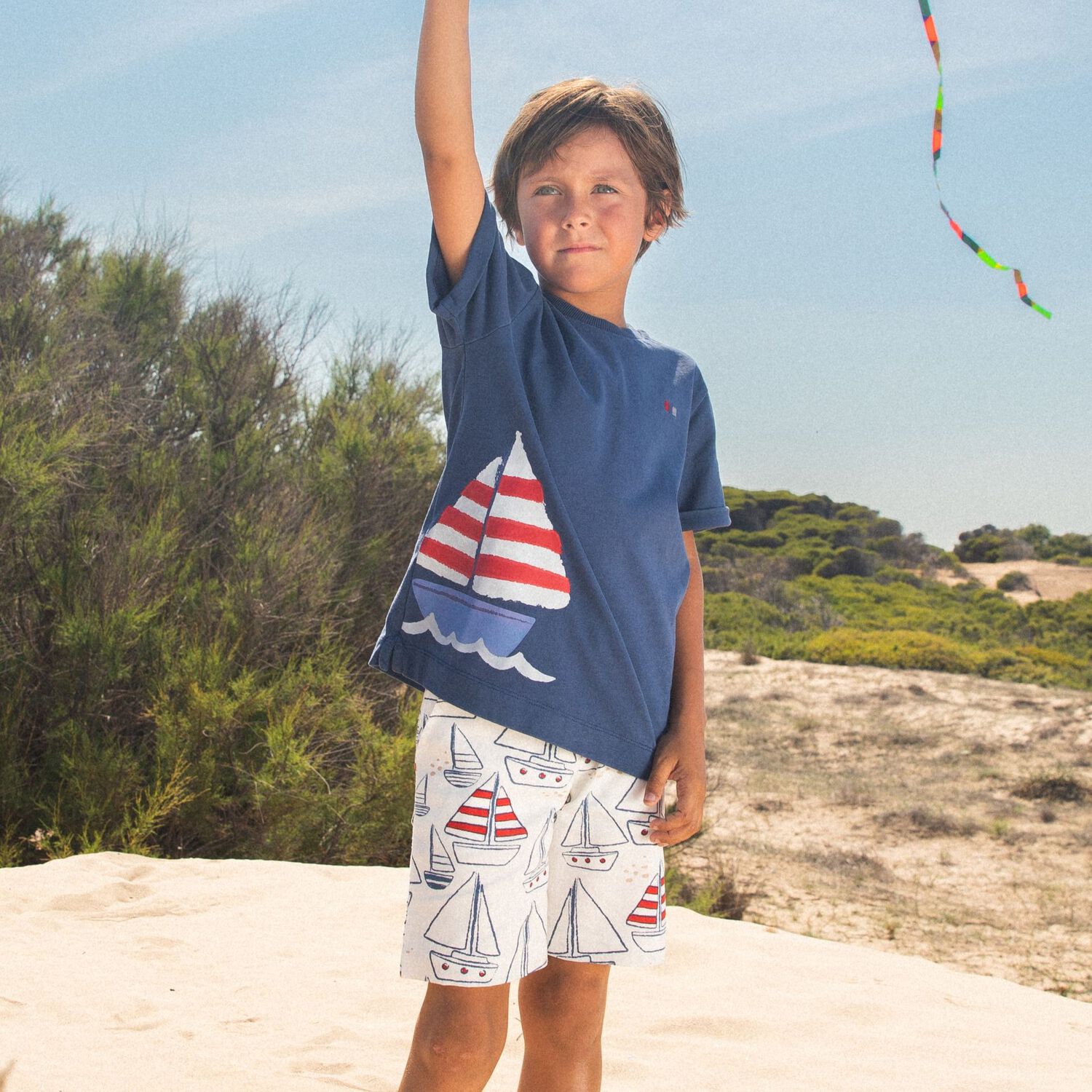 Boys Navy Blue Saill Boat T-Shirt, 1, hi-res image number null