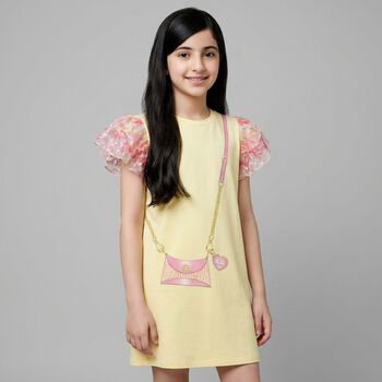 Girls Yellow Bag Logo Dress