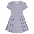 Girls Purple Diamante Logo Pleated Dress, 3, hi-res