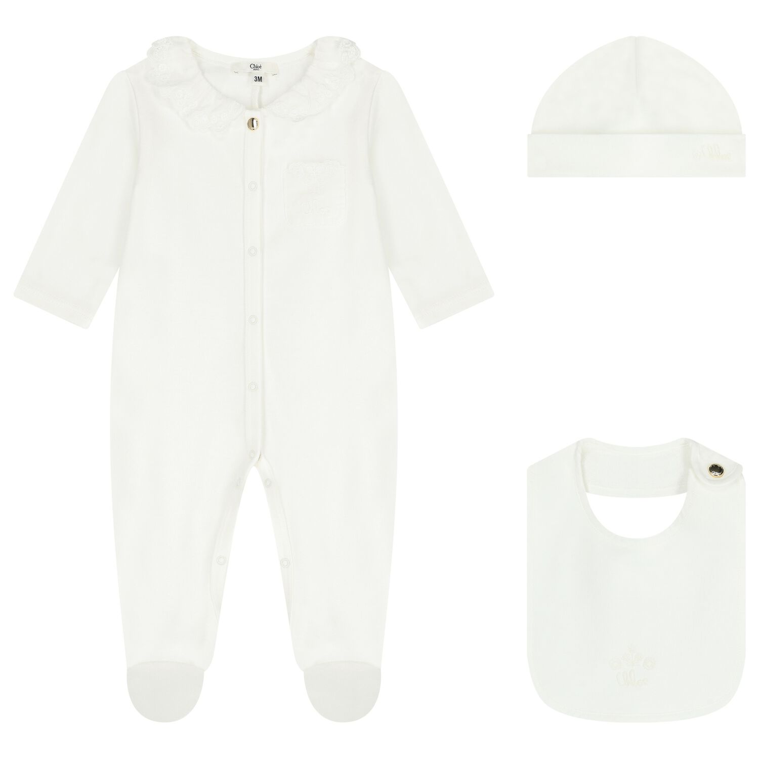 Baby Girls White Babygrow & Hat Gift Set, 1, hi-res