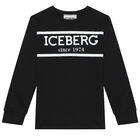 Boys Black Logo Long Sleeve Top, 1, hi-res
