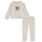 Girls Beige Bow Tracksuit, 1, hi-res