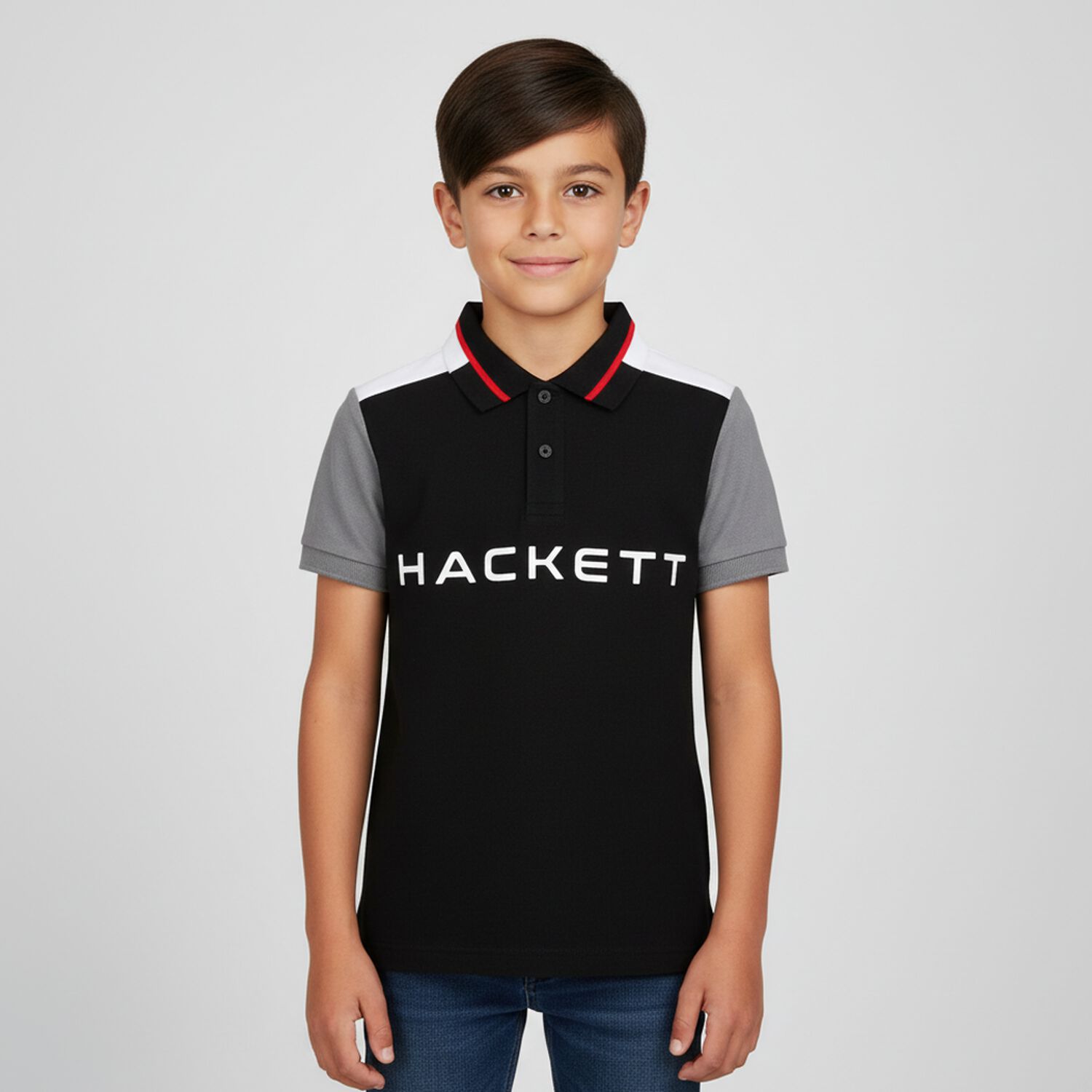Boys Black & White Logo Polo Shirt, 3, hi-res image number null