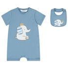 Baby Boys Navy Blue Elephant Romper Gift Set, 2, hi-res