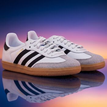 White & Brown Logo Samba Trainers