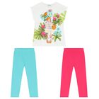 Girls White, Pink & Aqua Leggings Set, 2, hi-res
