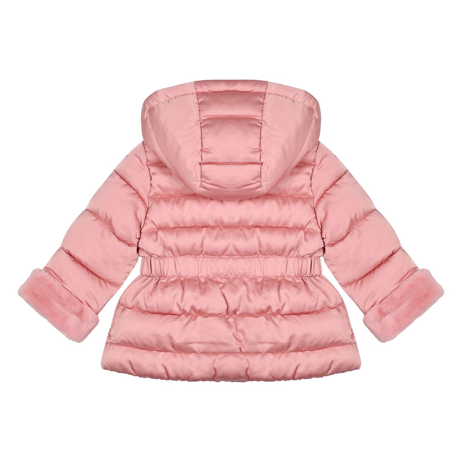 Younger Girls Pink Hooded Puffer Jacket, 1, hi-res