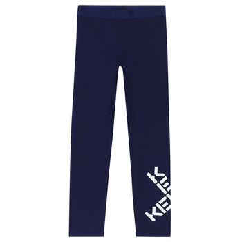 Girls Navy Logo Leggings