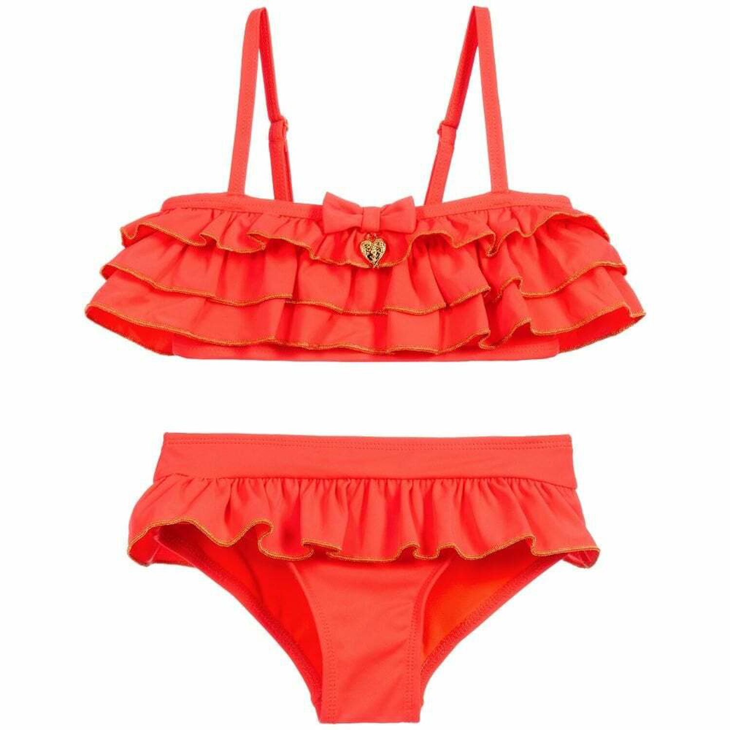 مايوه بيكيني مكشكش باللون البرتقالي للبنات, 1, hi-res