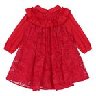 Younger Girls Girls Red Satin & Lace Ruffle Dress, 1, hi-res