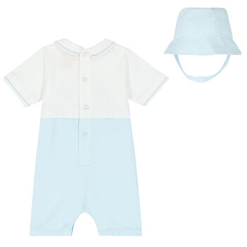 Baby Boys White & Blue Romper Set