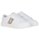 Girls White & Gold Logo Trainers, 1, hi-res