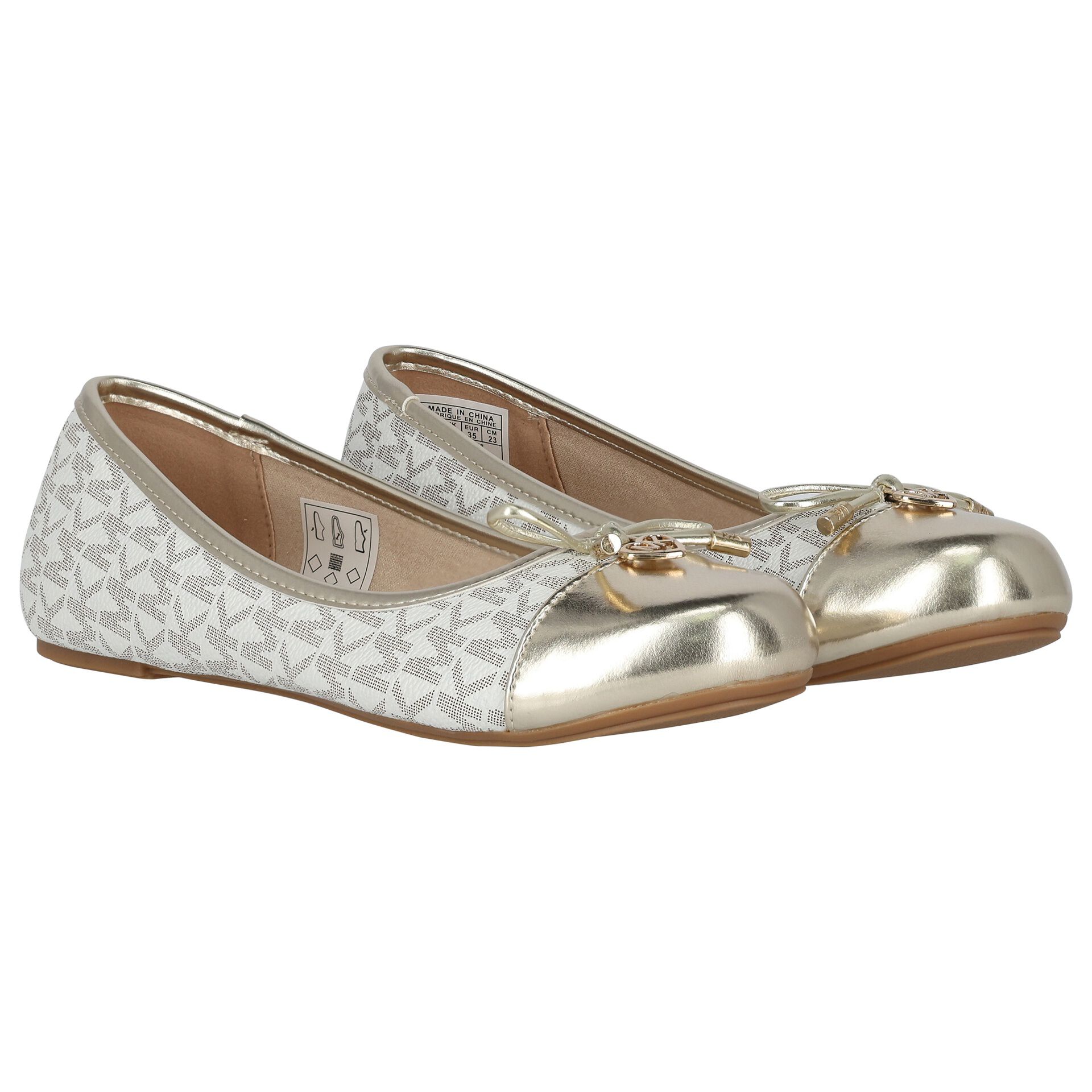 MICHAEL KORS Girls Ivory Gold Logo Ballerina Shoes Junior Couture UAE