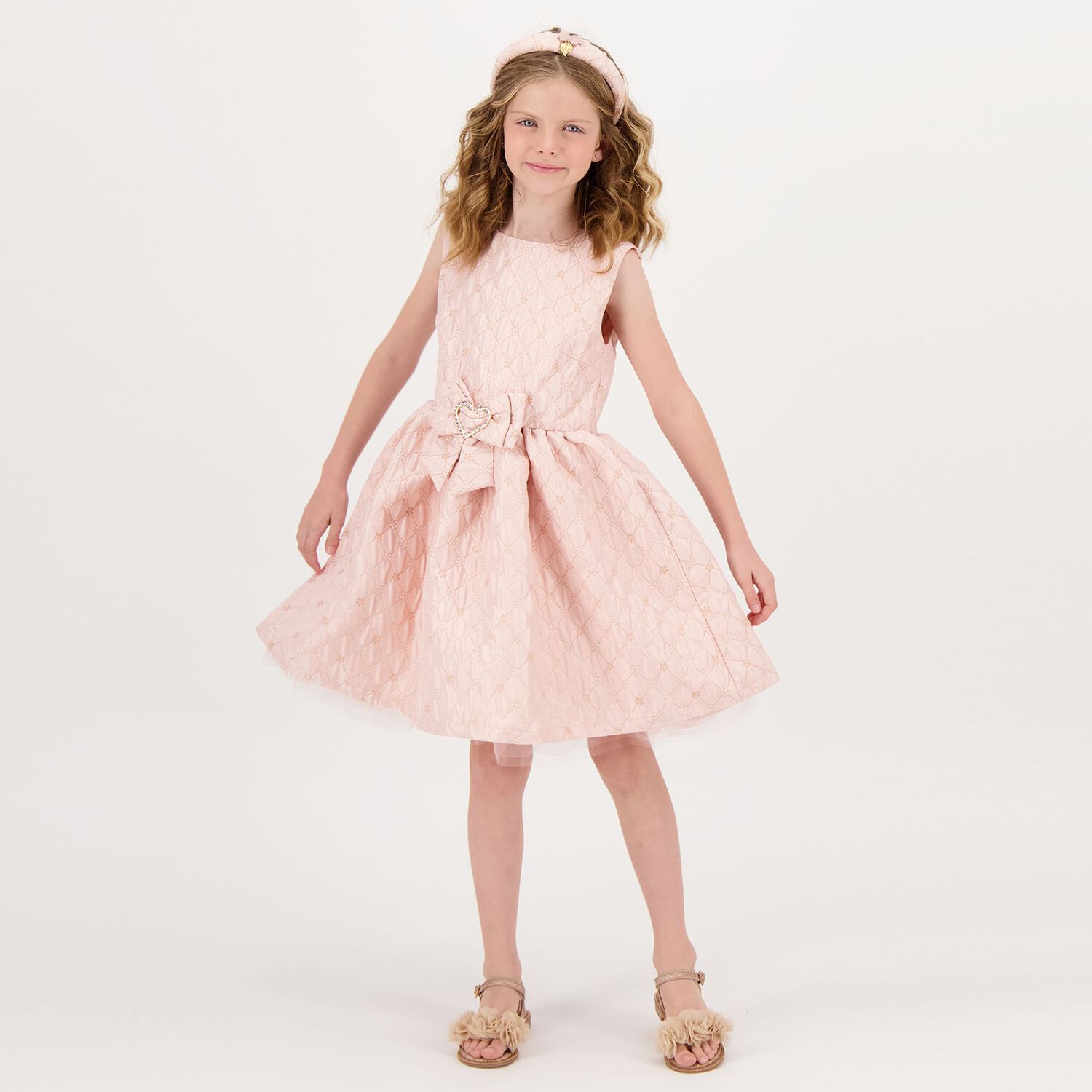 Girls Pink Jacquard Flower Dress, 2, hi-res image number null